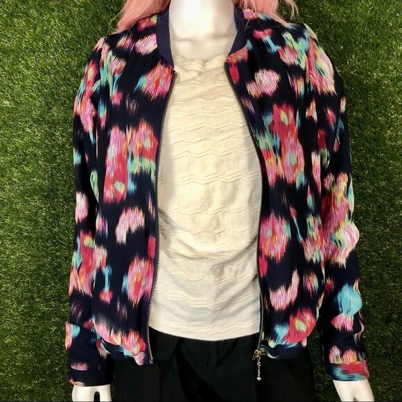 Lightweight Glitch Floral Bomber Zip Up Jacket - Picture 2 of 7